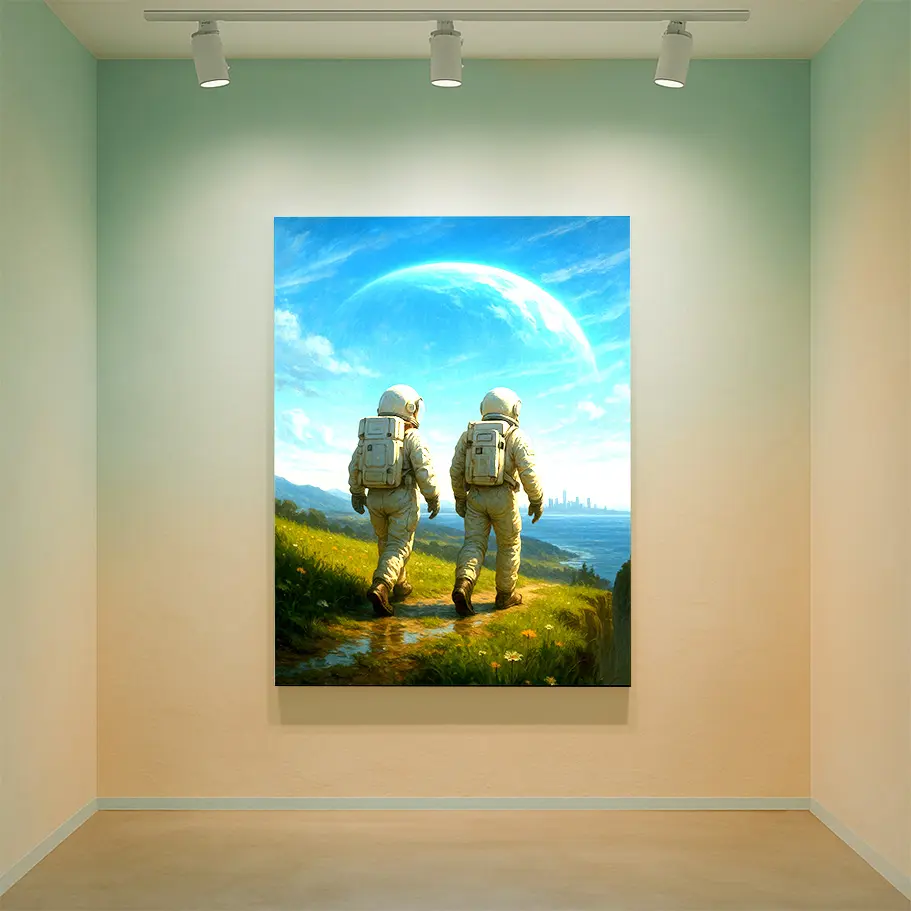 iki-astronot-ve-ufukta-sehir-uzay-manzara-poster-3