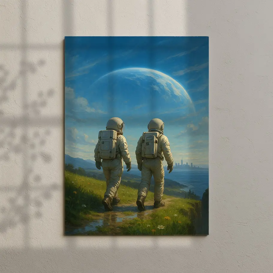 iki-astronot-ve-ufukta-sehir-uzay-manzara-poster-0