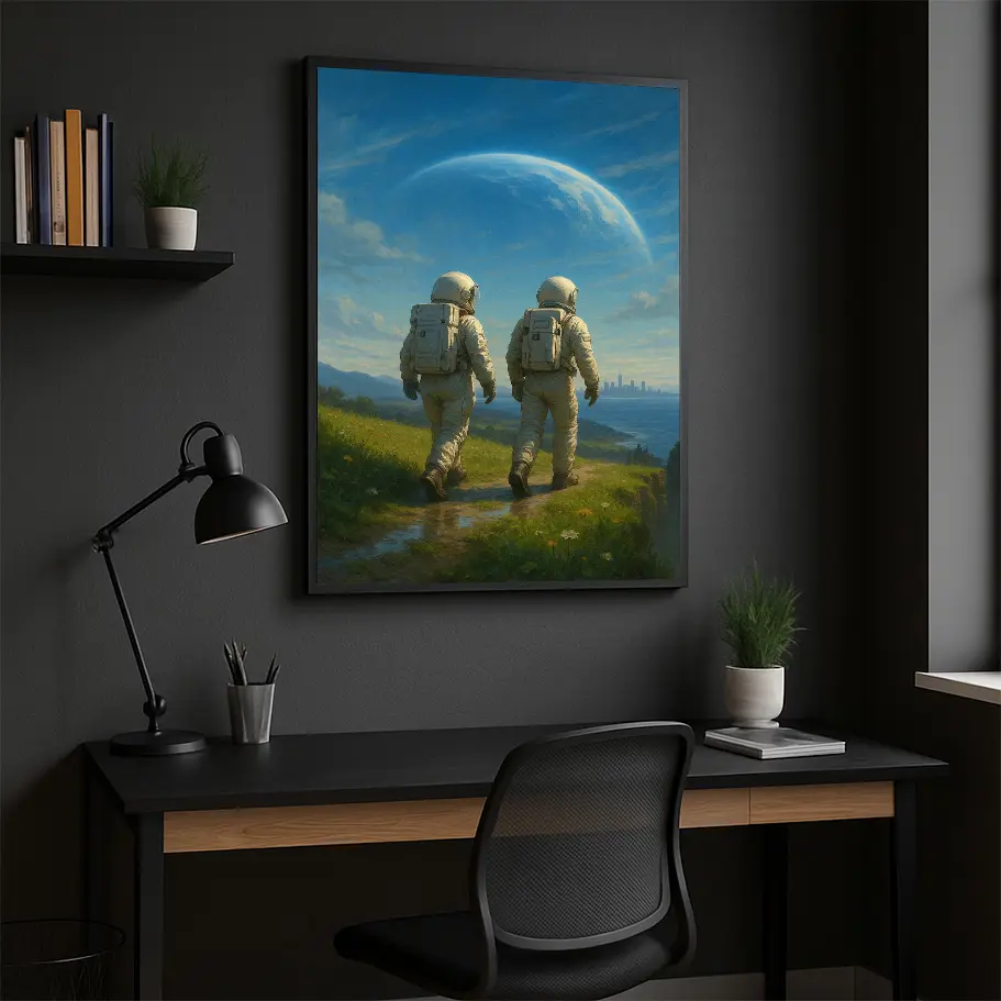 iki-astronot-ve-ufukta-sehir-uzay-manzara-poster-2